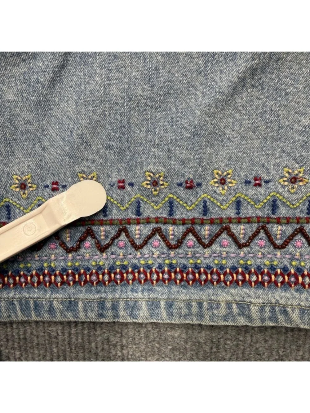 VTG Y2K 90s‎ Embroidered Beaded Denim Mini Skirt Western Boho Festival Size 6
